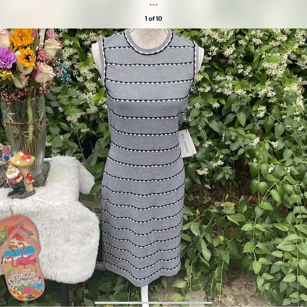 St John Sz 6 NWT Geometric textured sheath sleeveless Dress career evening chic